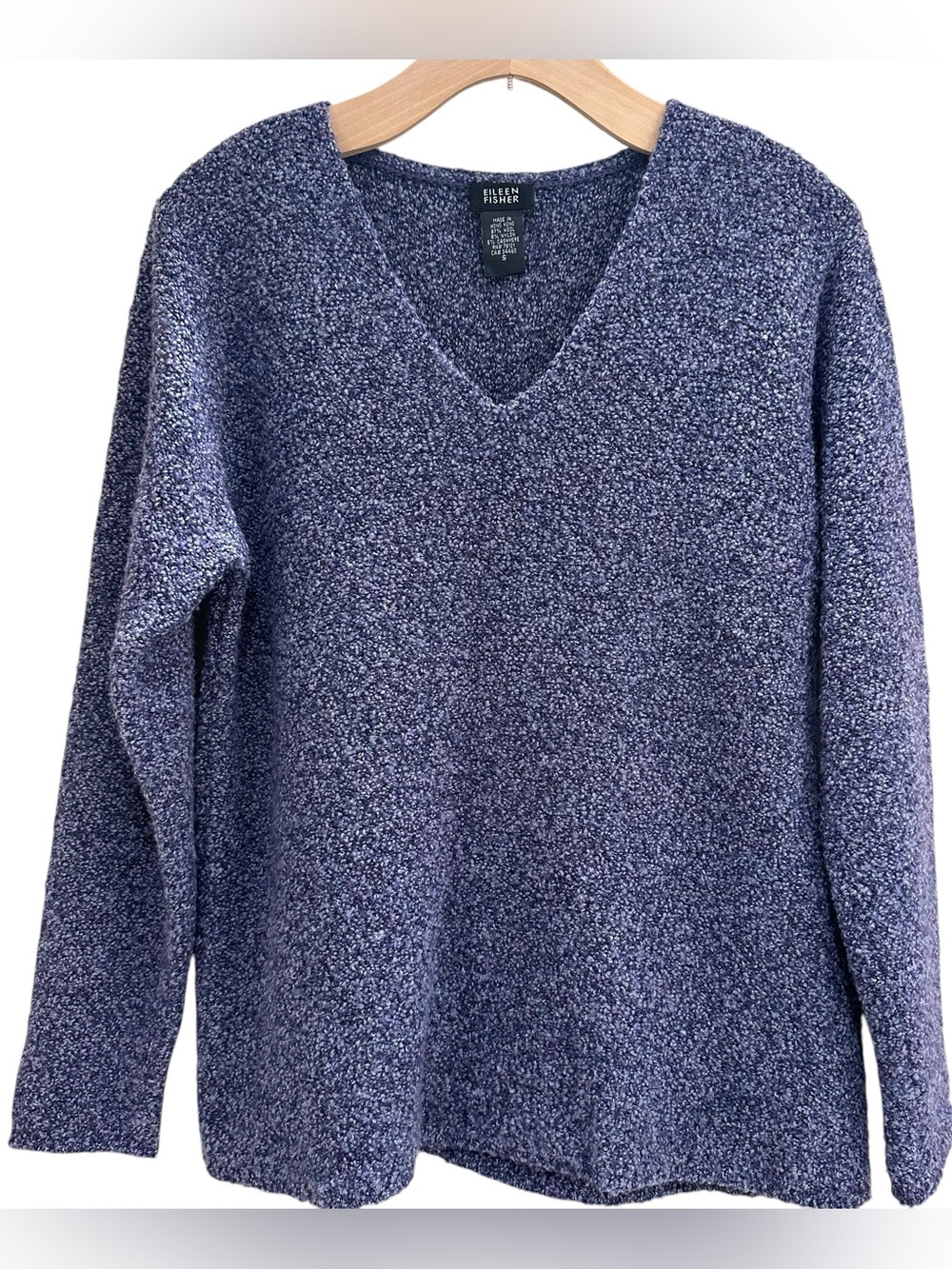 Eileen Fisher Wool Cashmere Blend Boucle V-Neck Sweater Purple Small Chunky Cozy